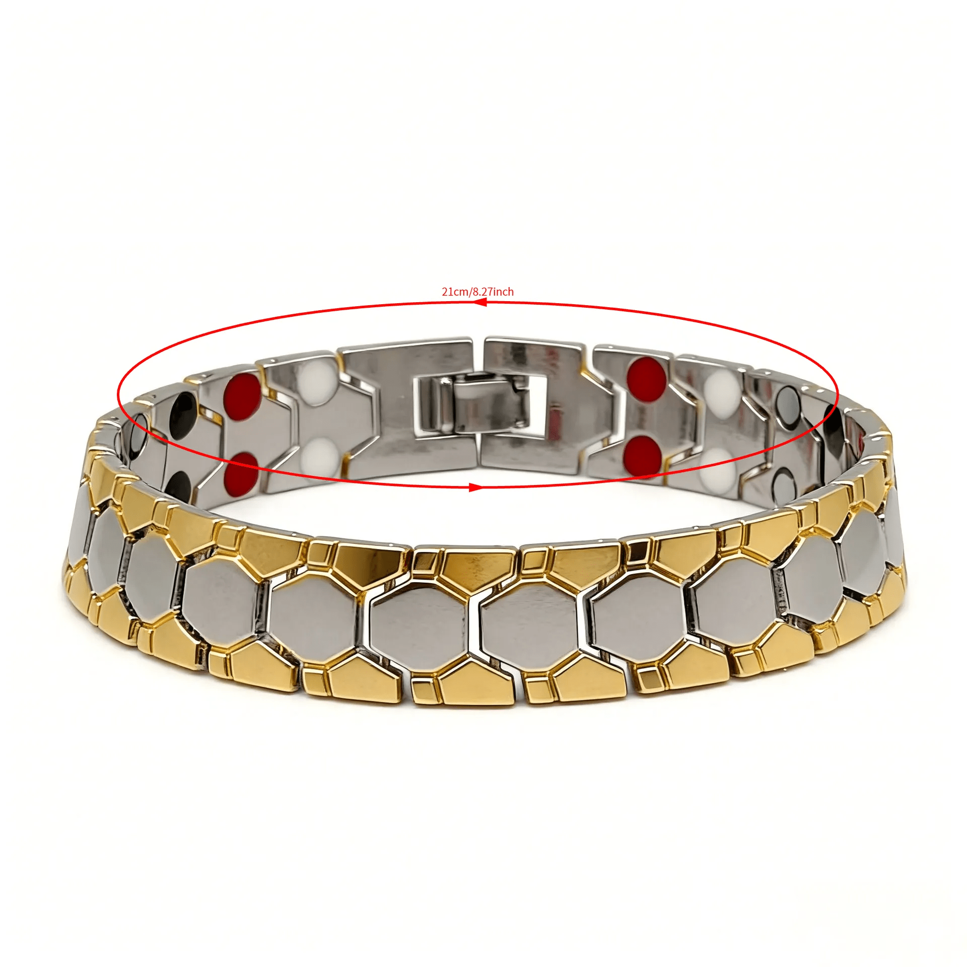 2pcs Elegant Two-Tone Magnetic Bracelet Set with Pink Zirconia